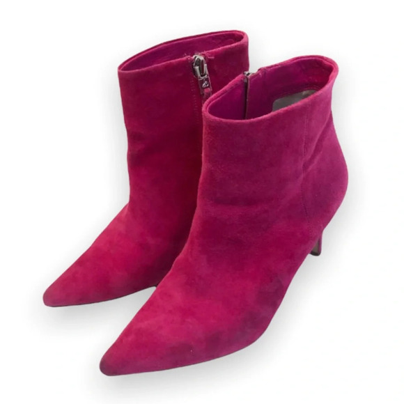 Sam Edelman Colorful Bold Hot Pink Suede Pointed Toe Ankle Booties Women's 6 - Picture 4 of 11
